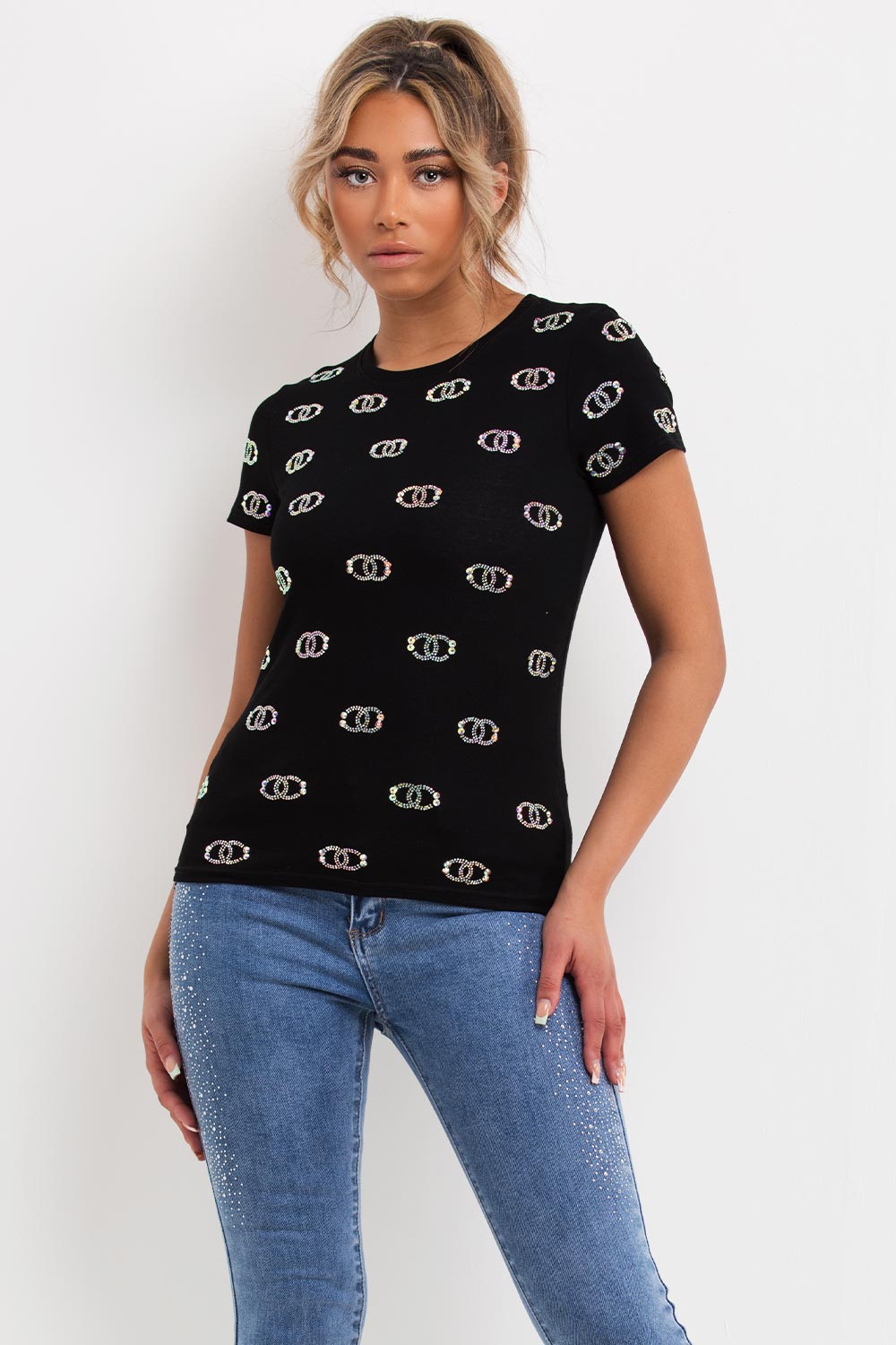 Chanel inspired diamante t shirt