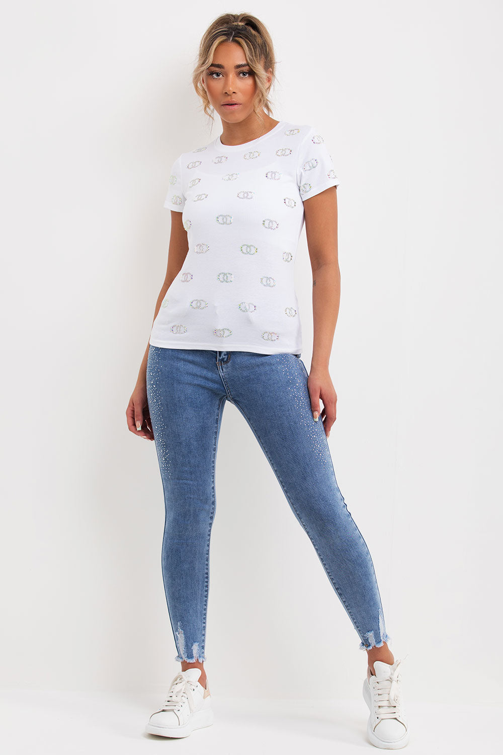 womens diamante t shirt white