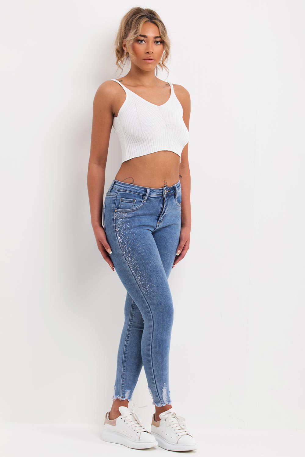 womens skinny jeans with diamante embellishment