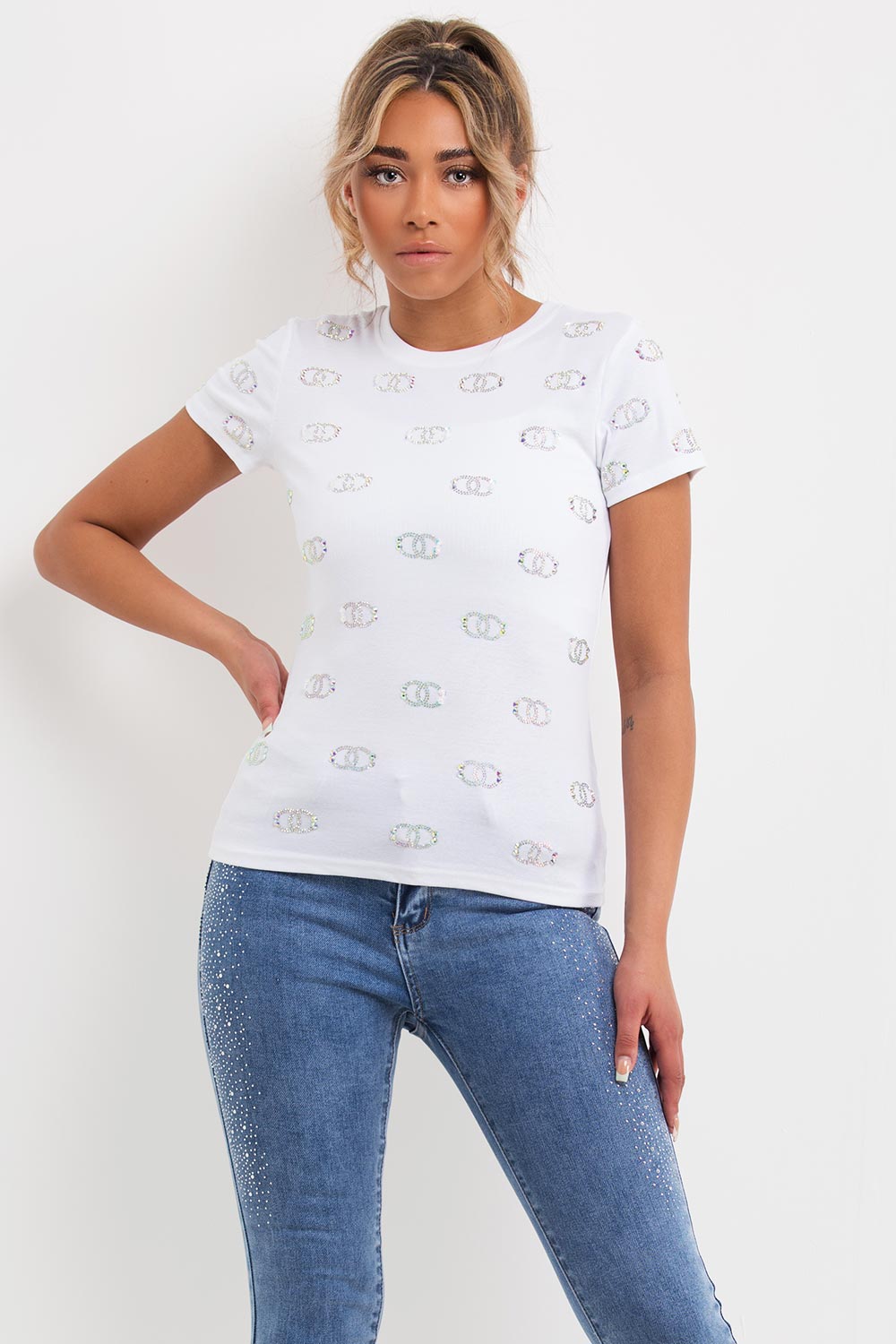 chanel diamante t shirt white uk