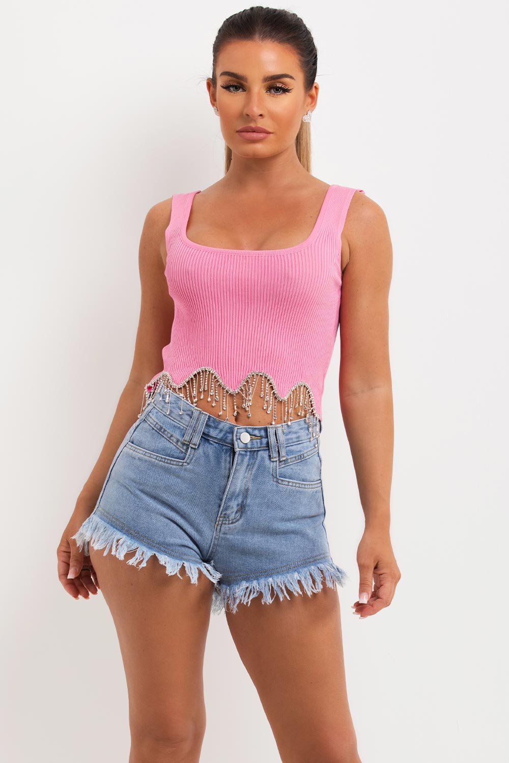 rhinestone diamante ribbed crop top