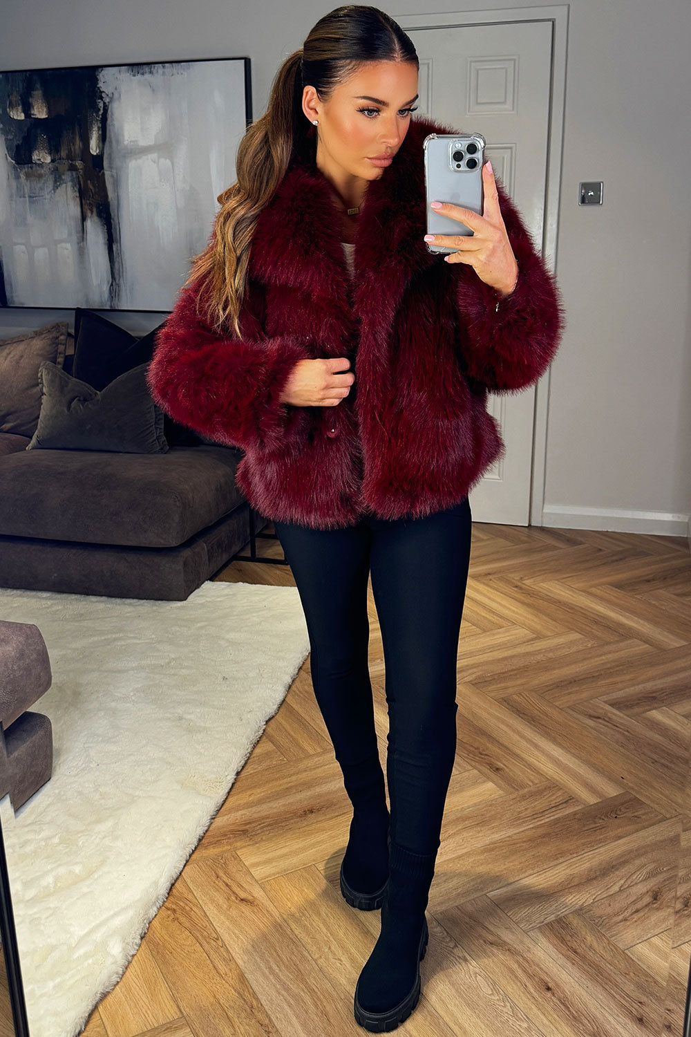 burgundy faux fur jacket womens zara uk
