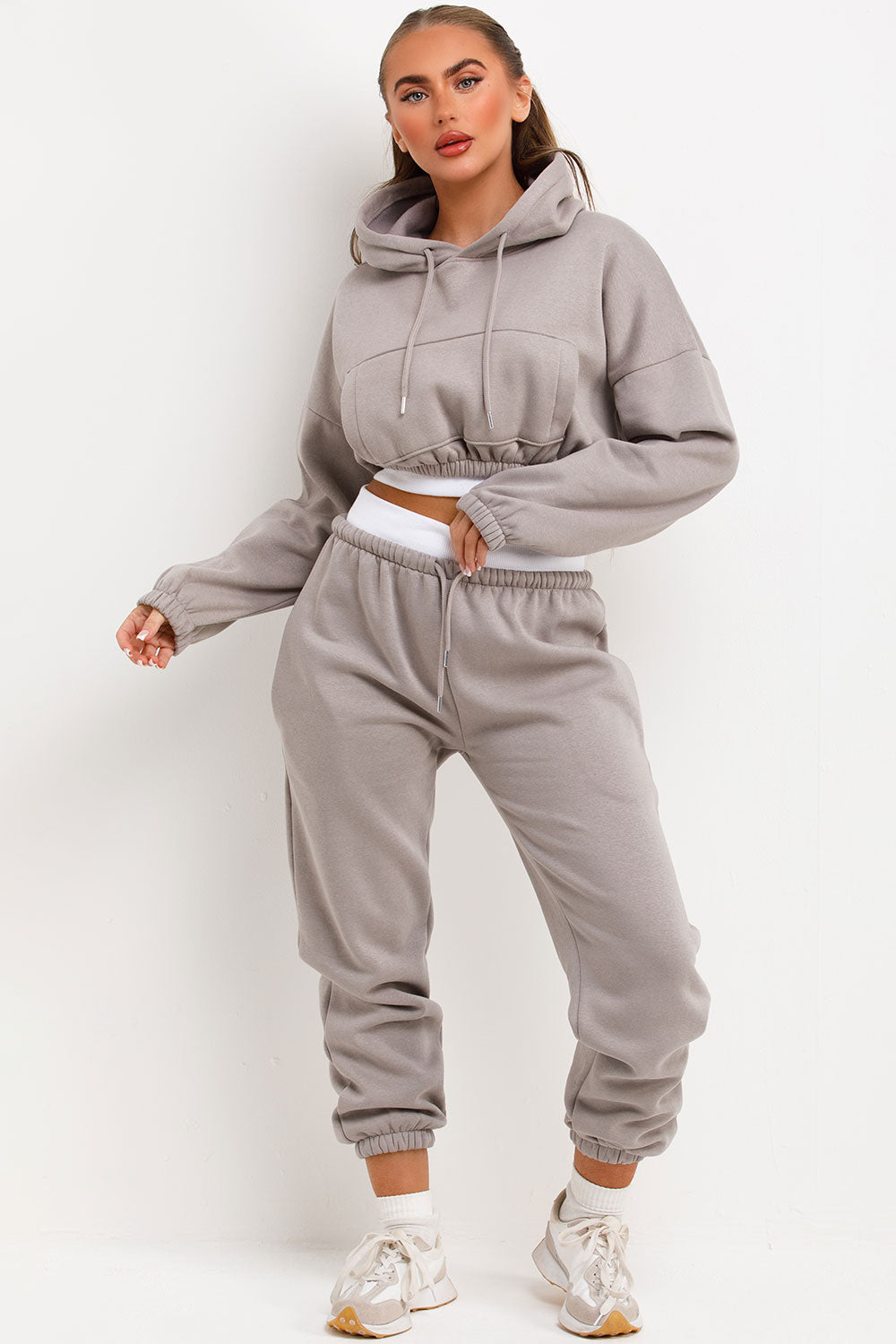 tracksuit crop hoodie and joggers two piece loungewear set