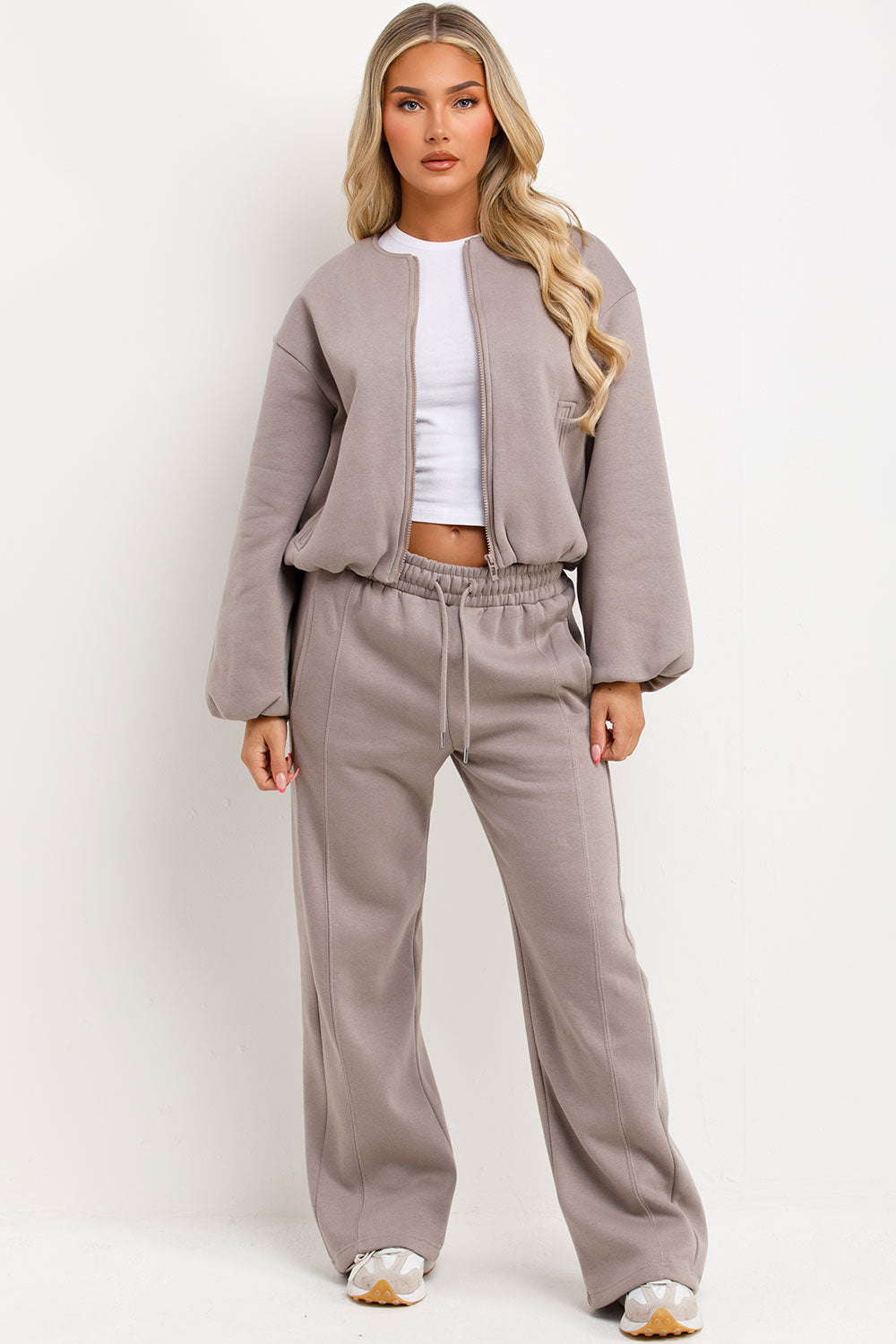 zara soft bomber jacket and joggers loungewear set for womens styledup fashion