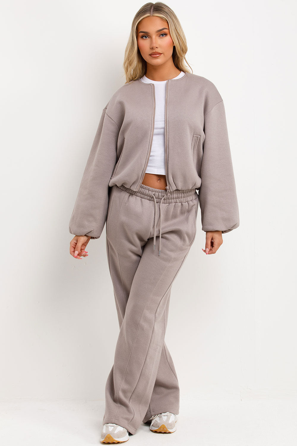 Soft Bomber Jacket And Jogger Tracksuit Set Dove Grey