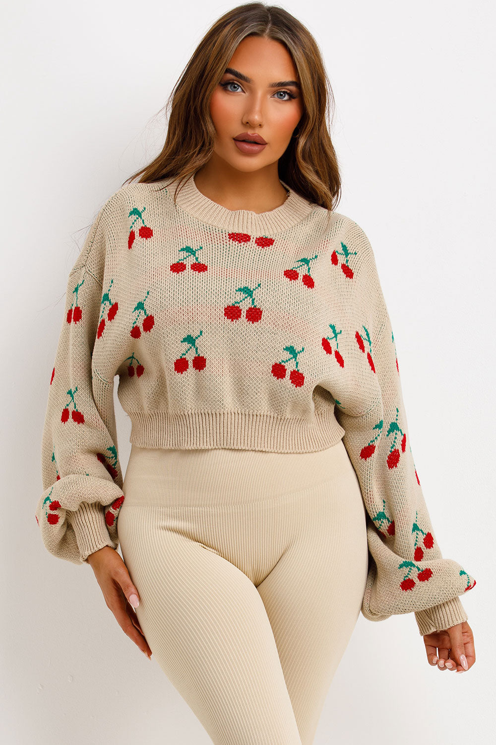 cherry knitted crop jumper