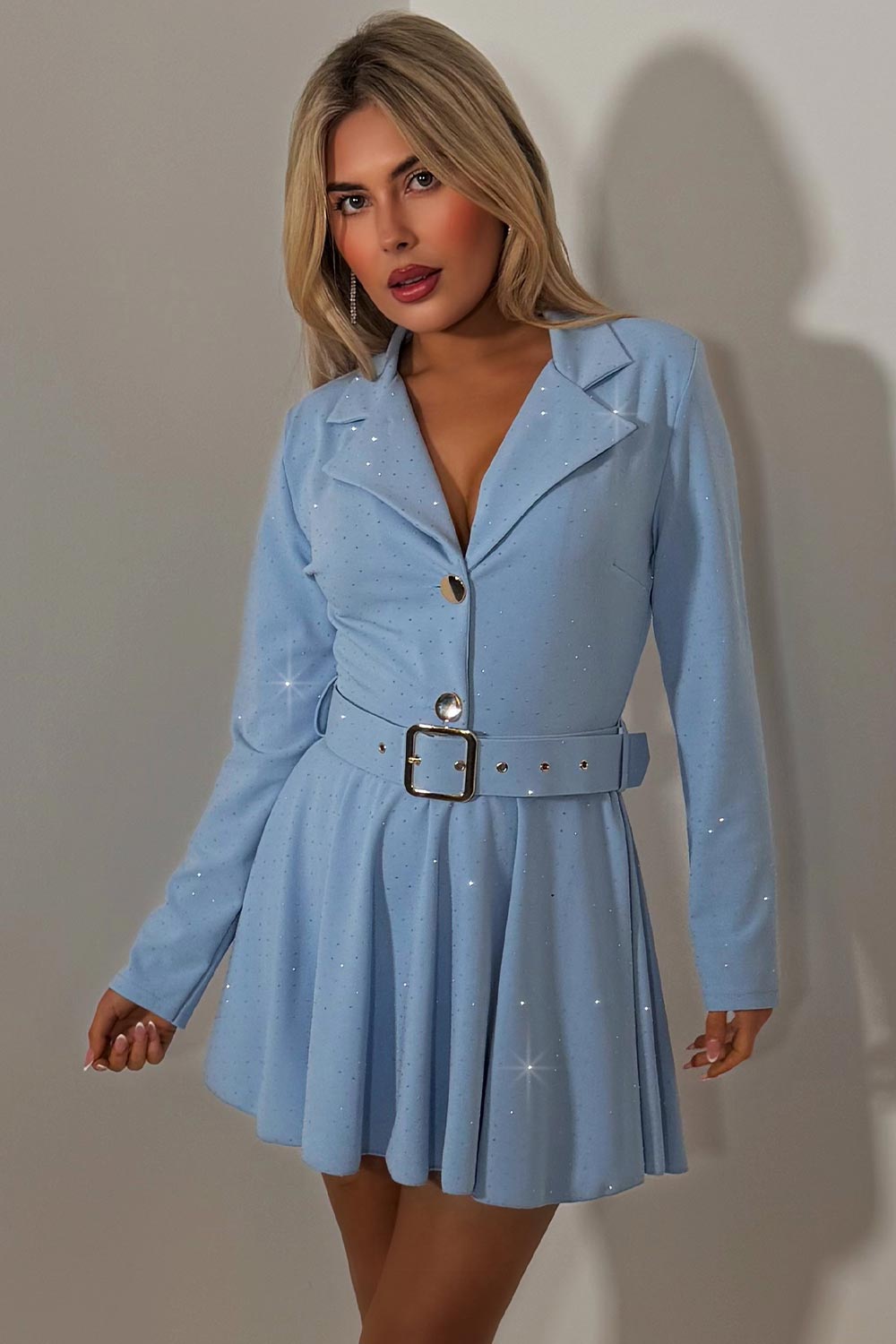 long sleeve blazer playsuit with diamante rhinestones