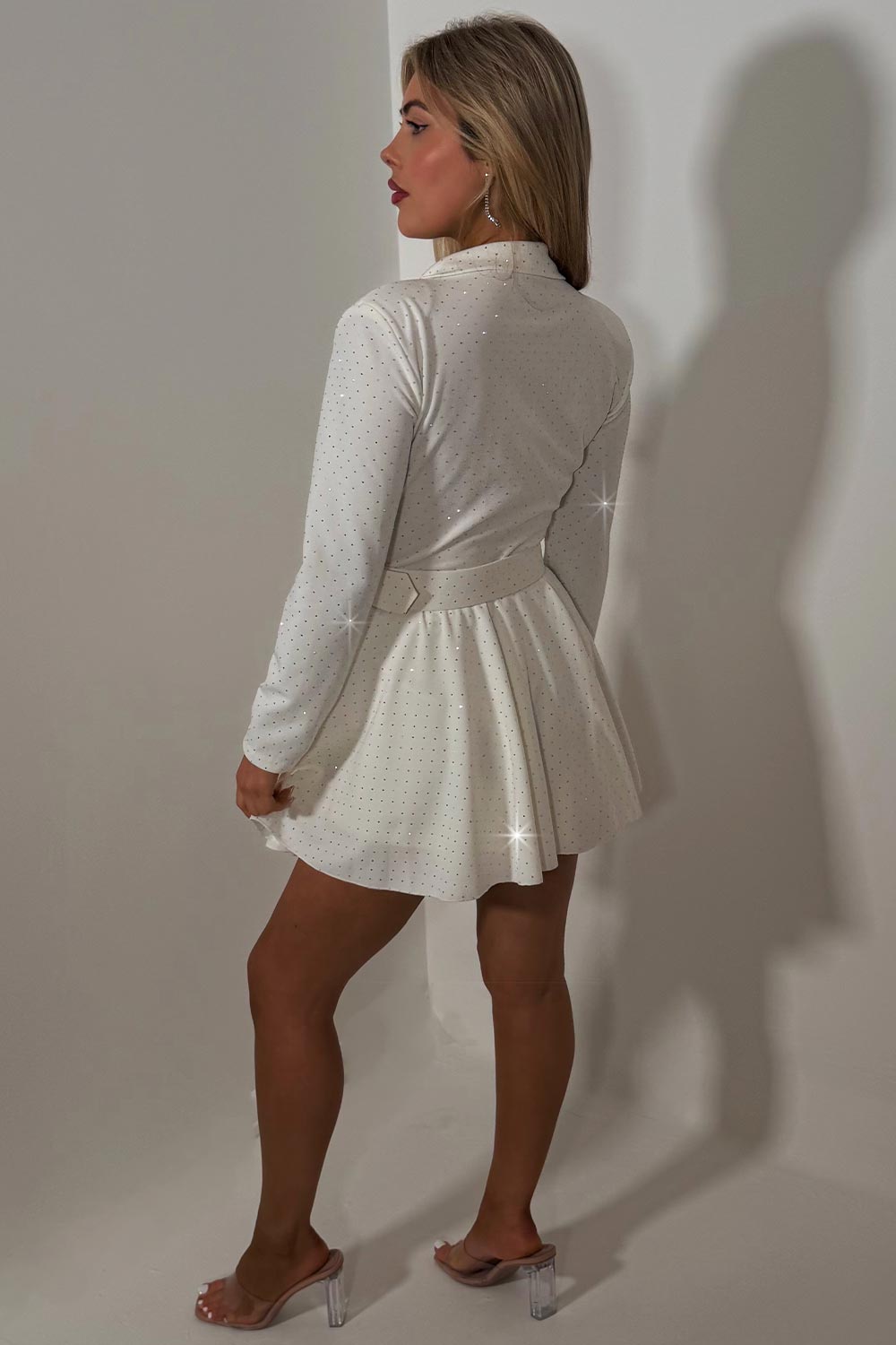 long sleeve blazer playsuit with lapel collar diamante rhinestones styledup uk