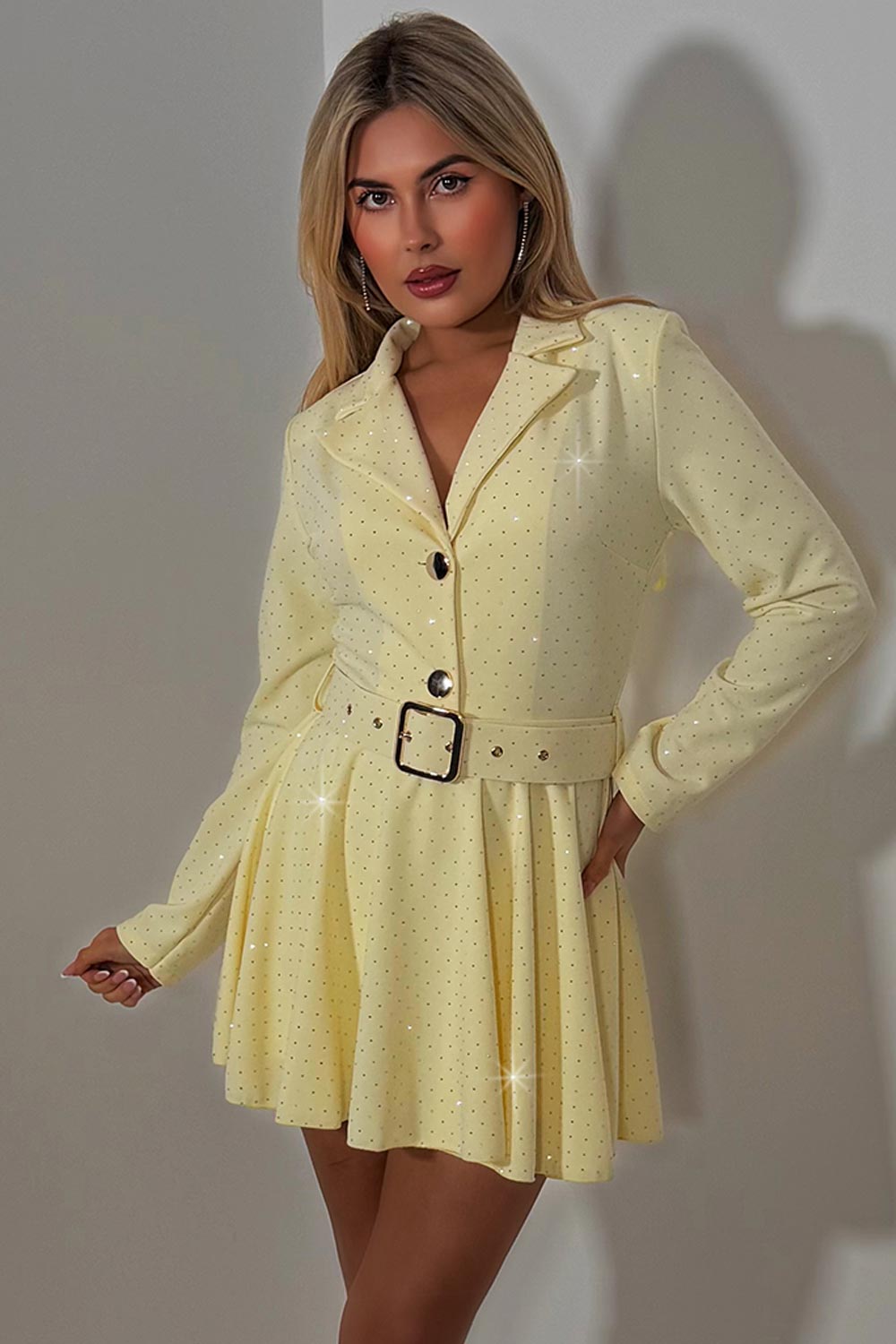 long sleeve blazer playsuit with diamante rhinestones