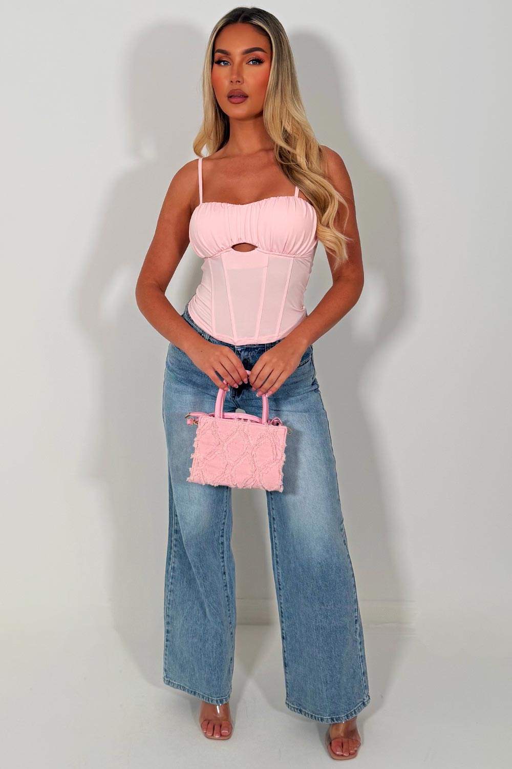 rhinestone diamante wide leg high waist jeans zara womens uk