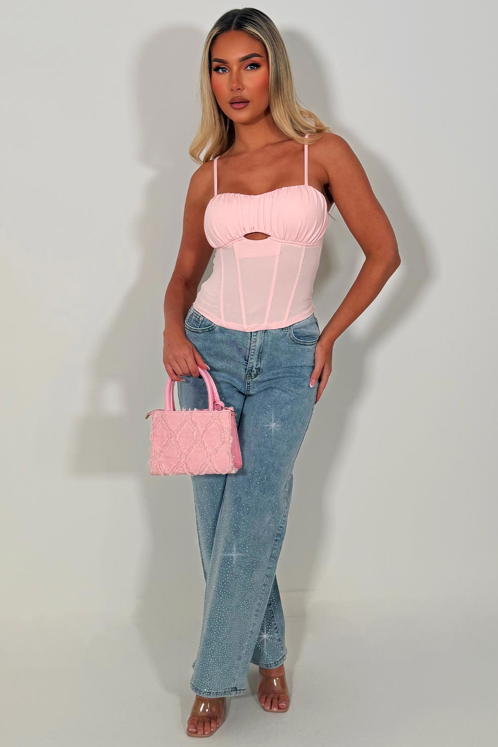 rhinestone diamante wide leg high waist jeans zara womens uk