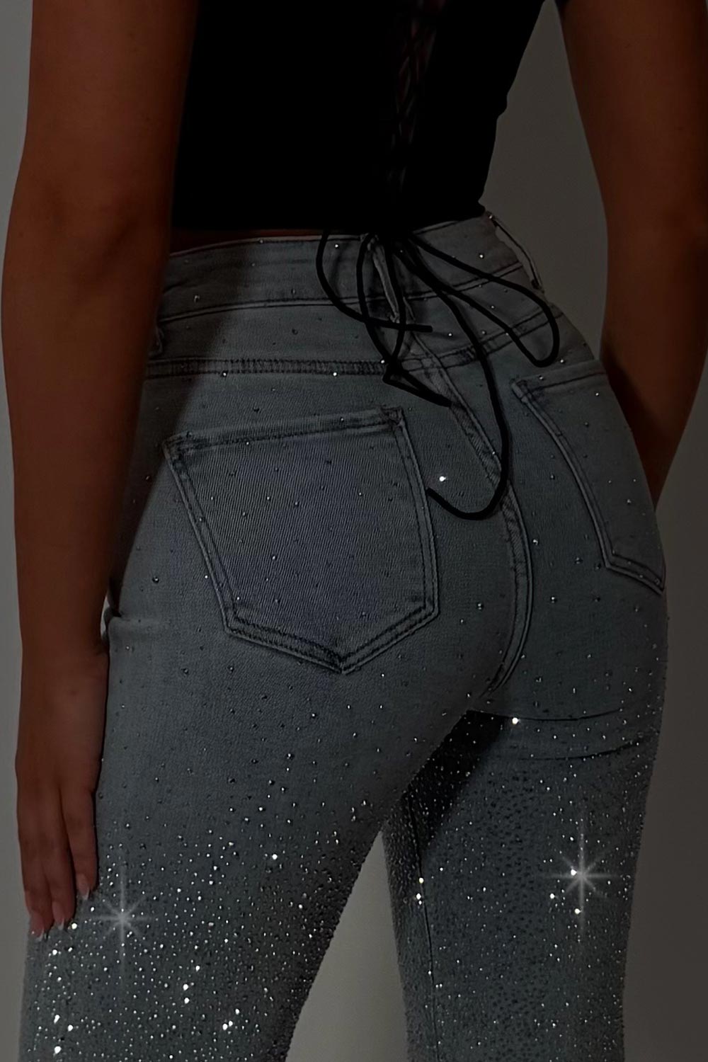 diamante rhinestone relaxed oversize denim blue jeans womens uk