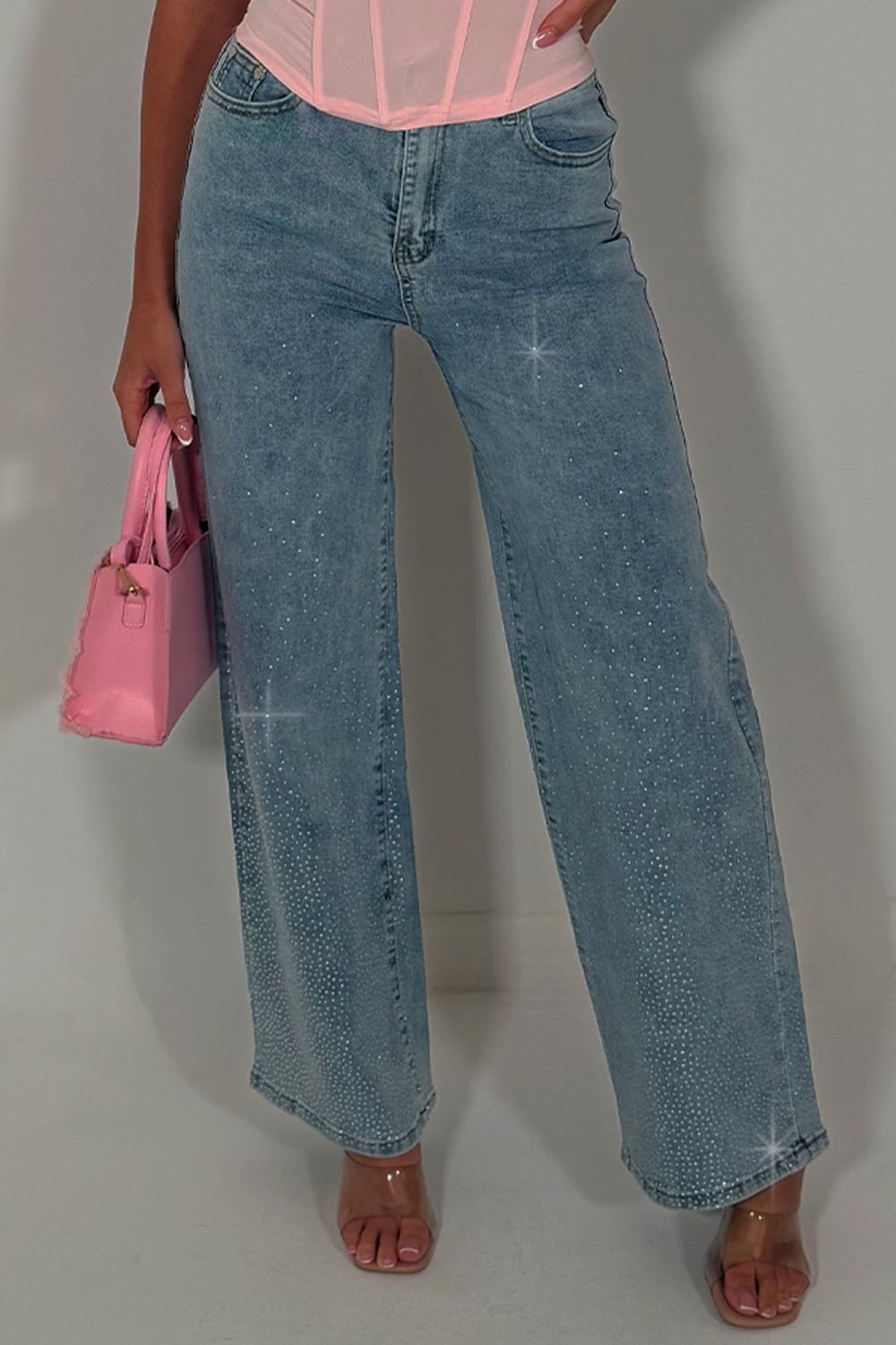 zara diamante rhinestone high waisted jeans denim blue womens