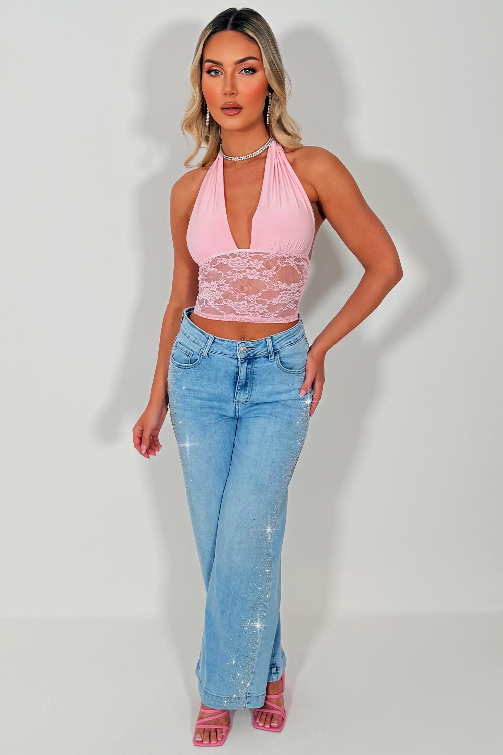 wide leg diamante jeans for womens zara uk sale