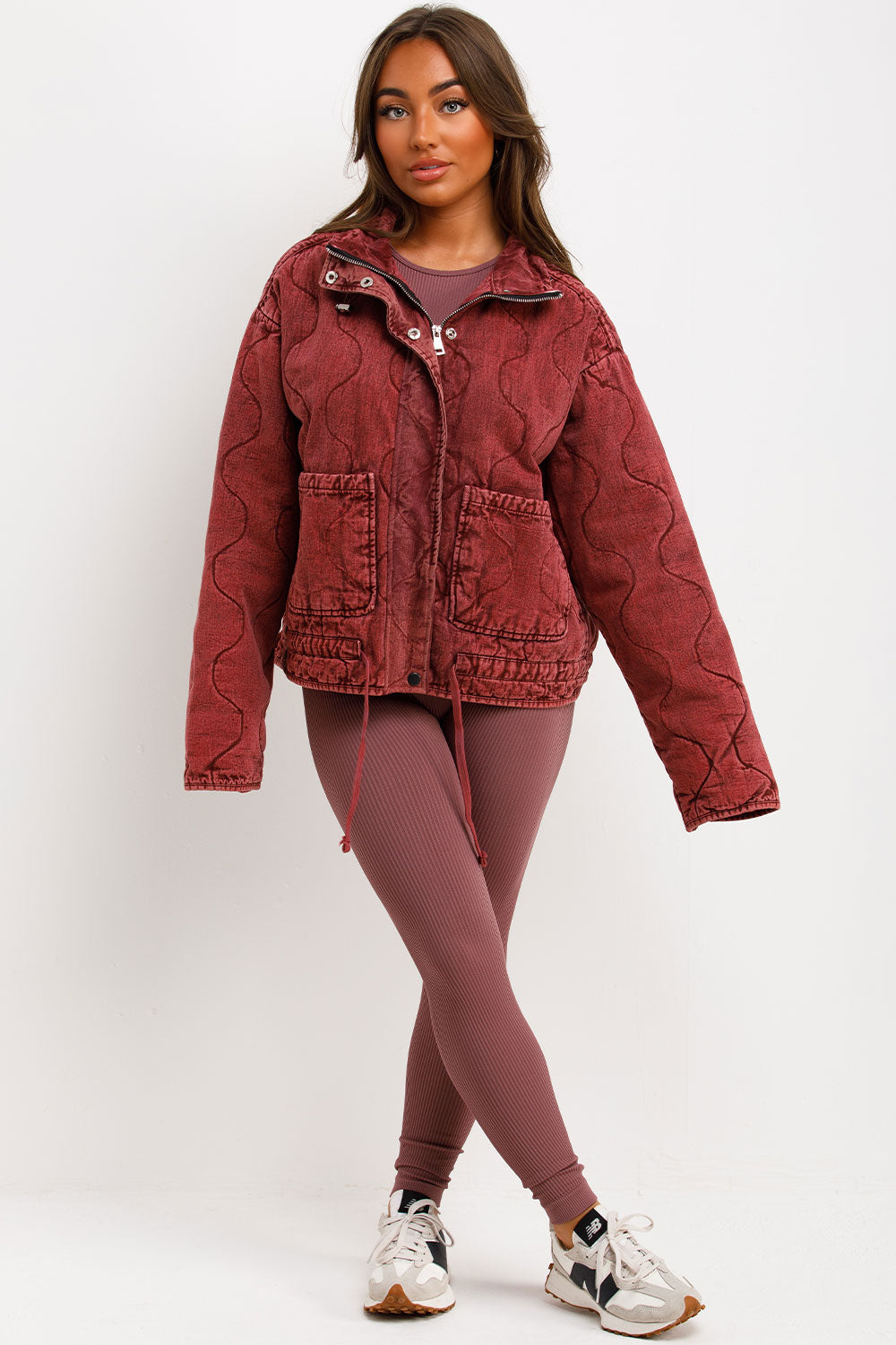 zara womens long sleeve quilted padded jacket with front pockets styledup