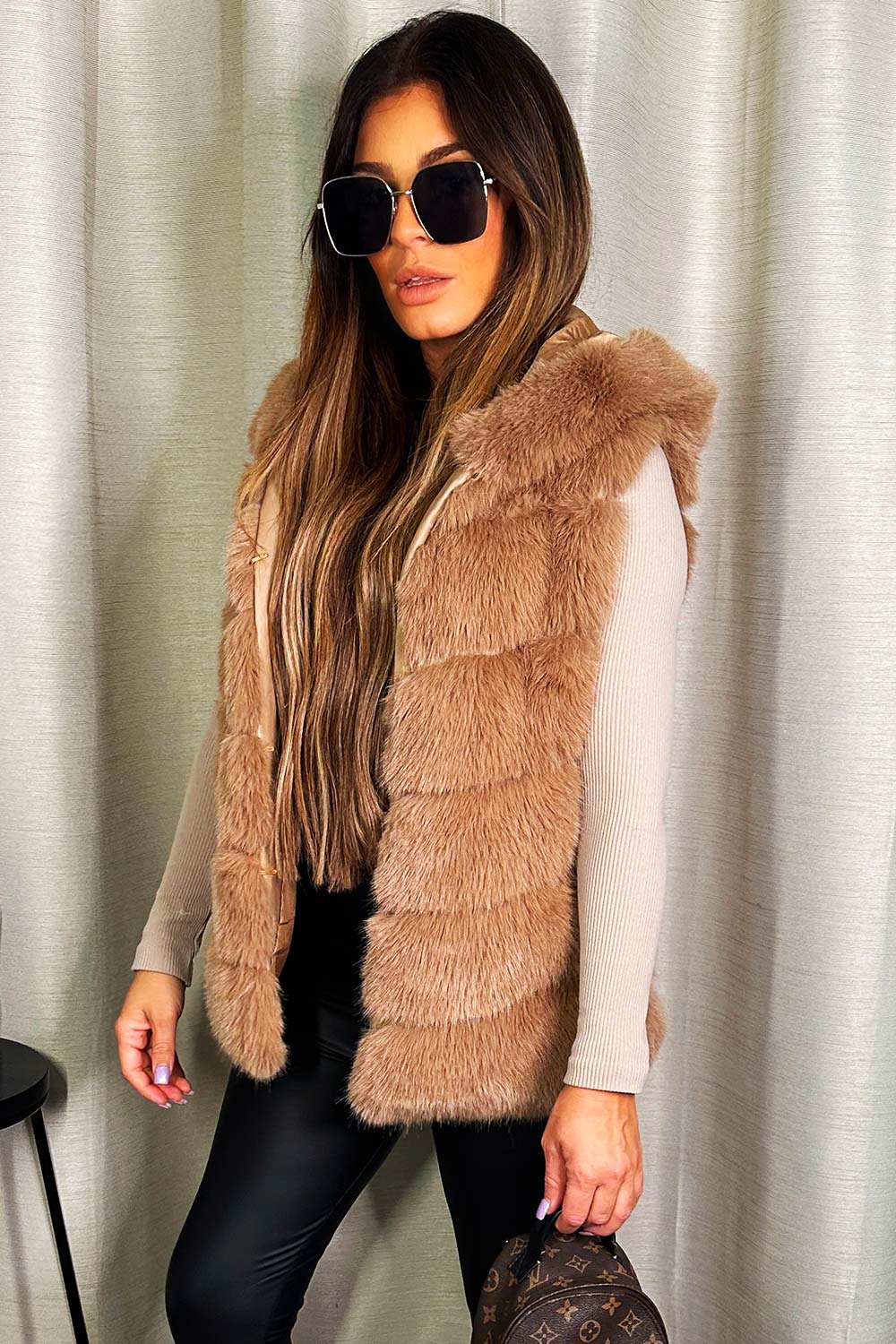 faux fur hooded gilet
