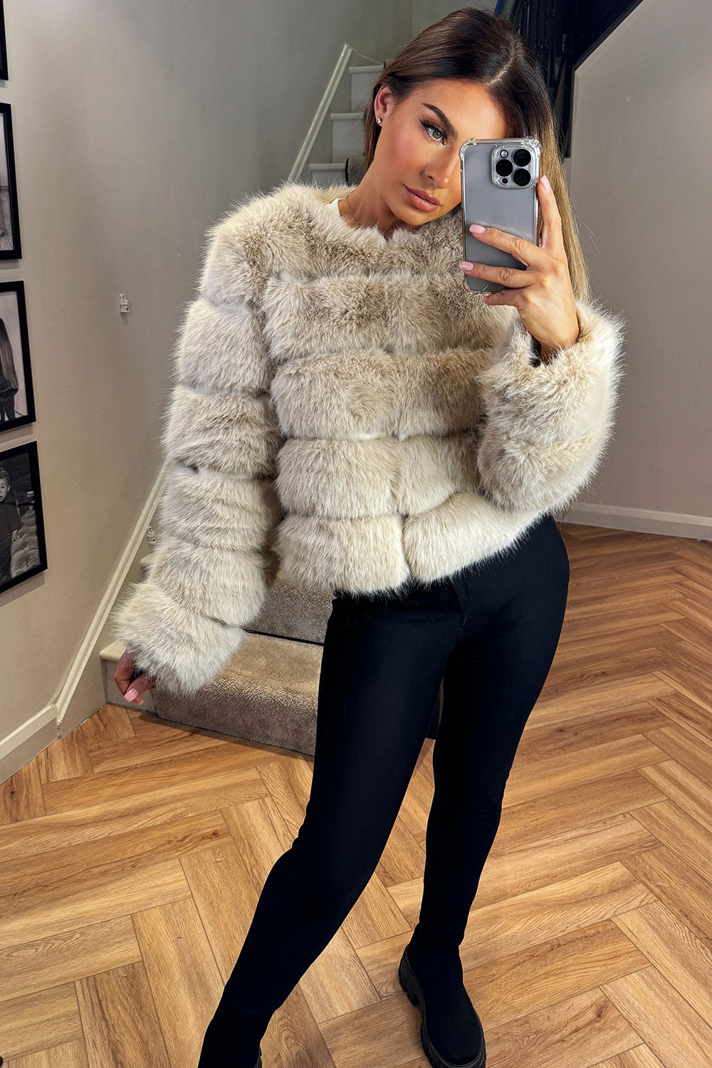 faux fur jacket beige