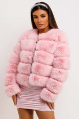 womens bubble faux fur coat baby pink