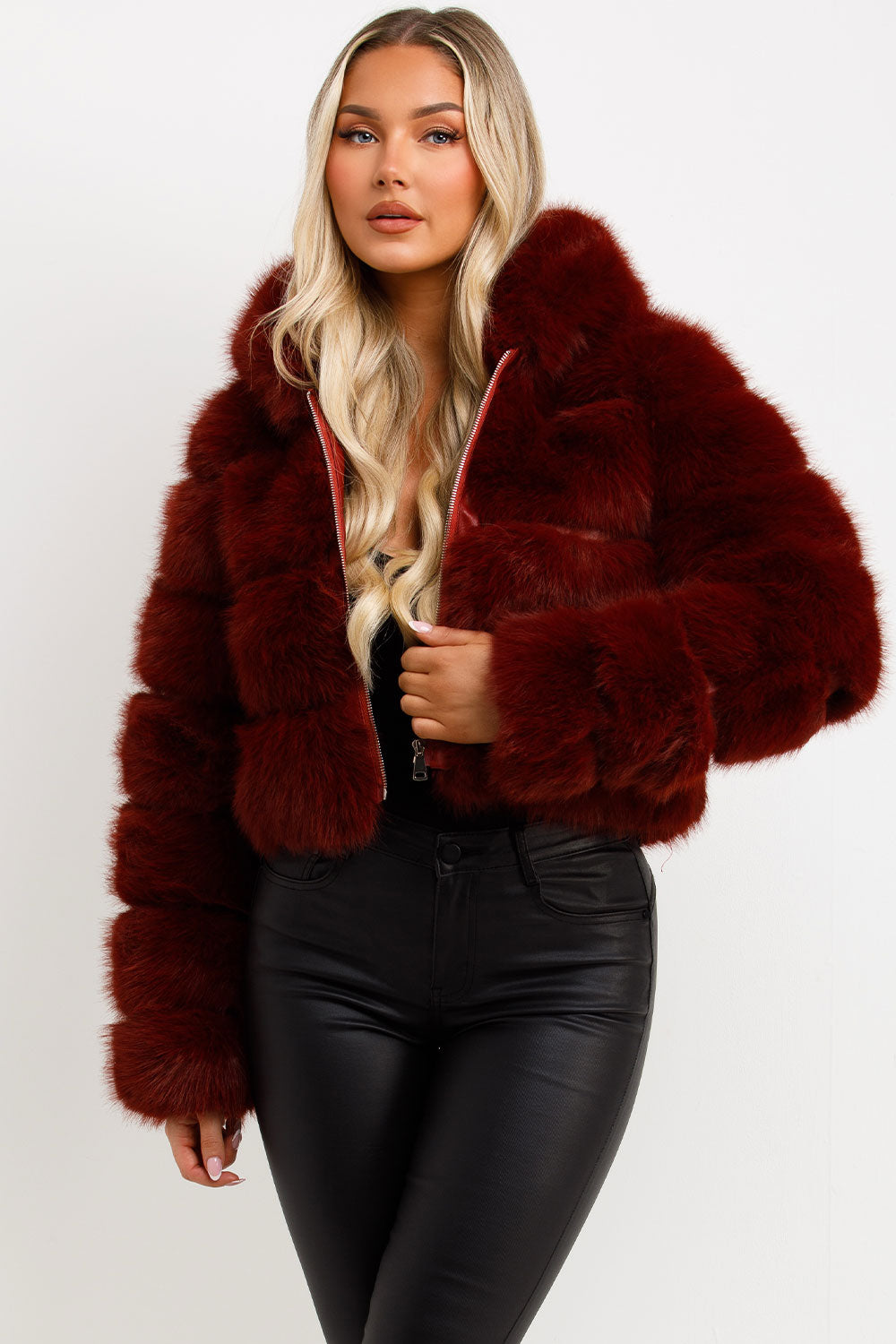 womens faux fur coat with hood sale uk