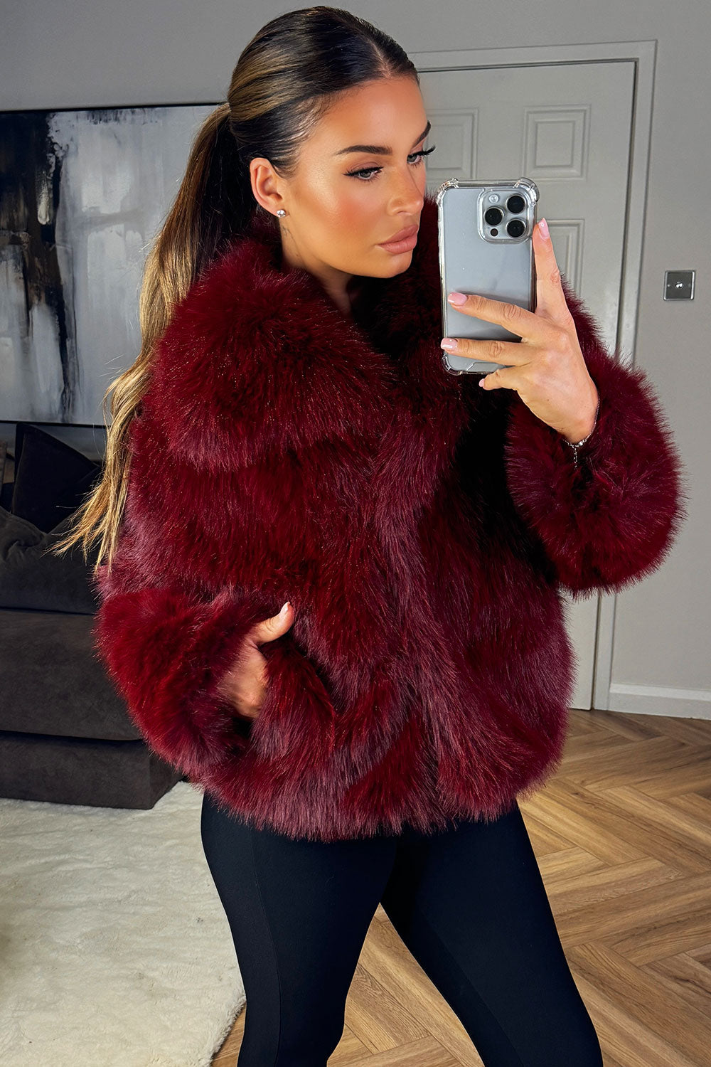 burgundy faux fur plush jacket zara womens
