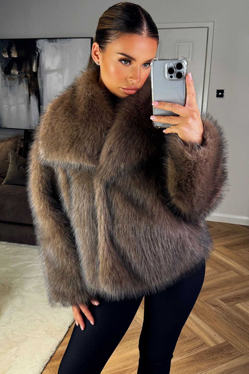 brown faux fur plush jacket river island