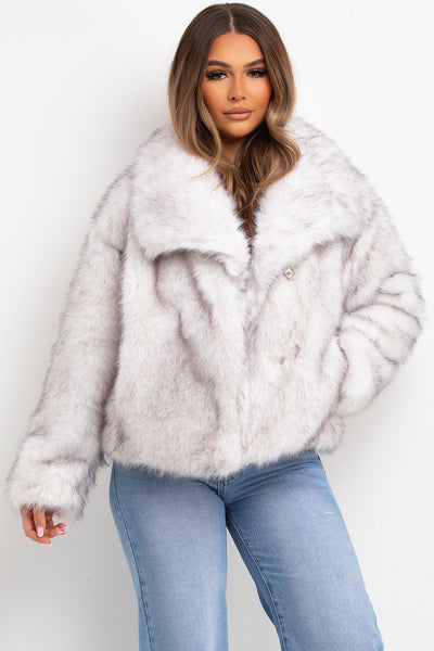 Women's White Faux Fur Jacket With Collar Zara Inspired – Styledup