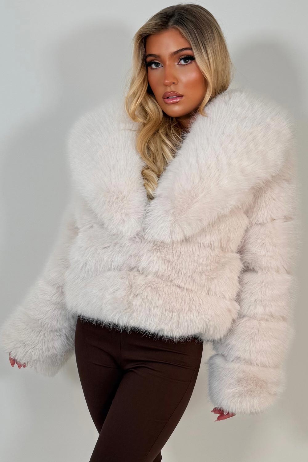 womens winter faux fur panelled jacket