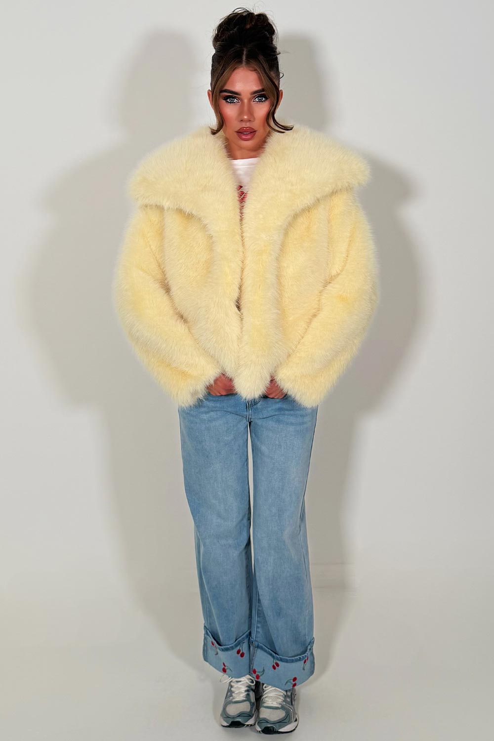 zara womens fur jacket with collar styledup