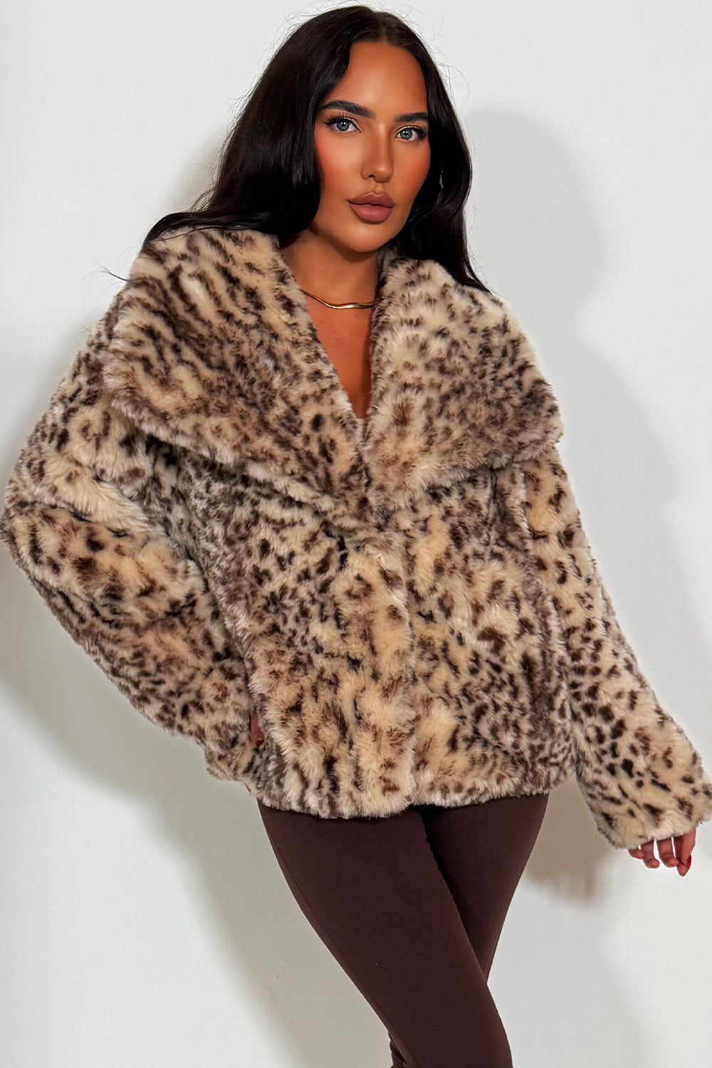 zara womens animal print fur jacket styledup