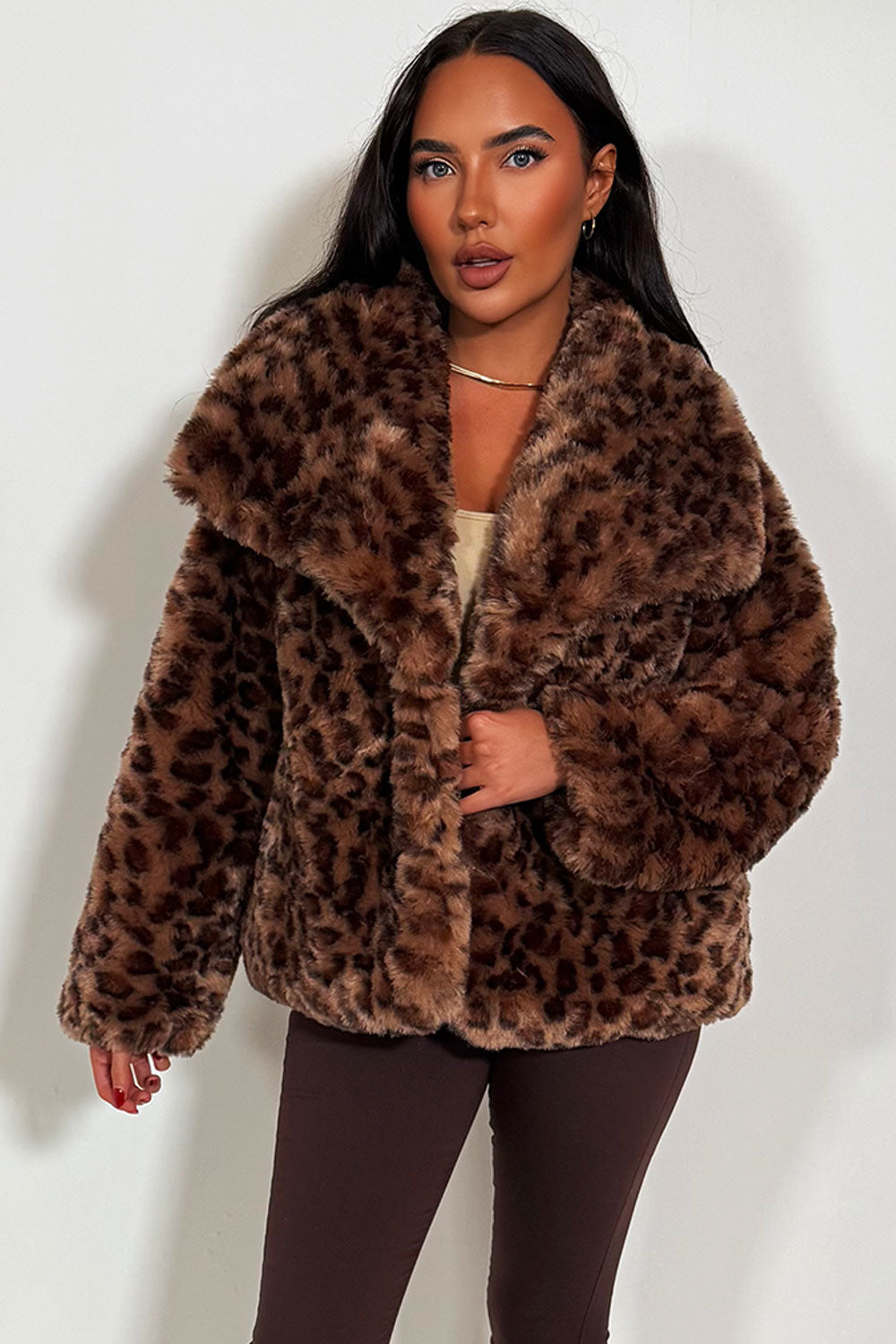 womens faux fur jacket animal print zara uk