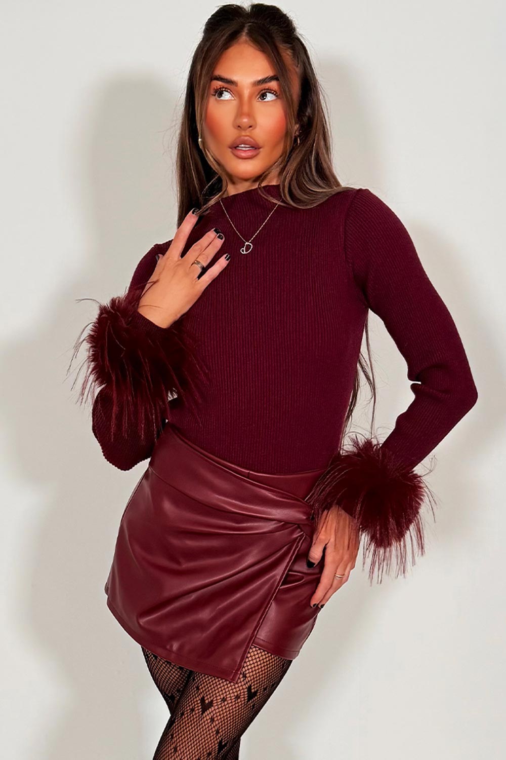 womens jumper with long sleeves and faux fur cuff christmas party outfit styledup