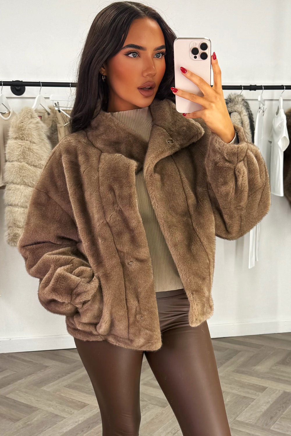 funnel neck faux fur jacket zara womens
