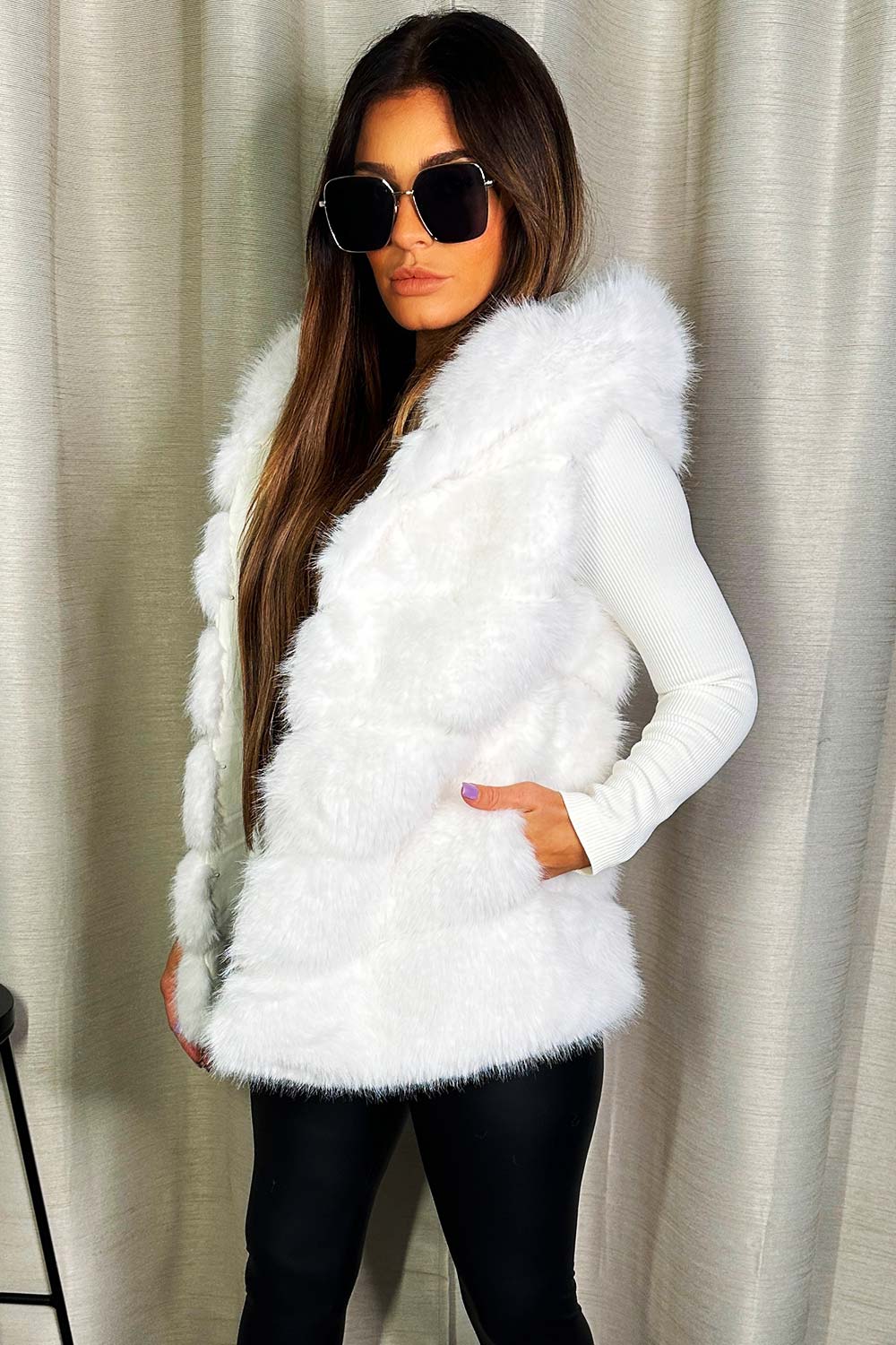 womens fur gilet with hood