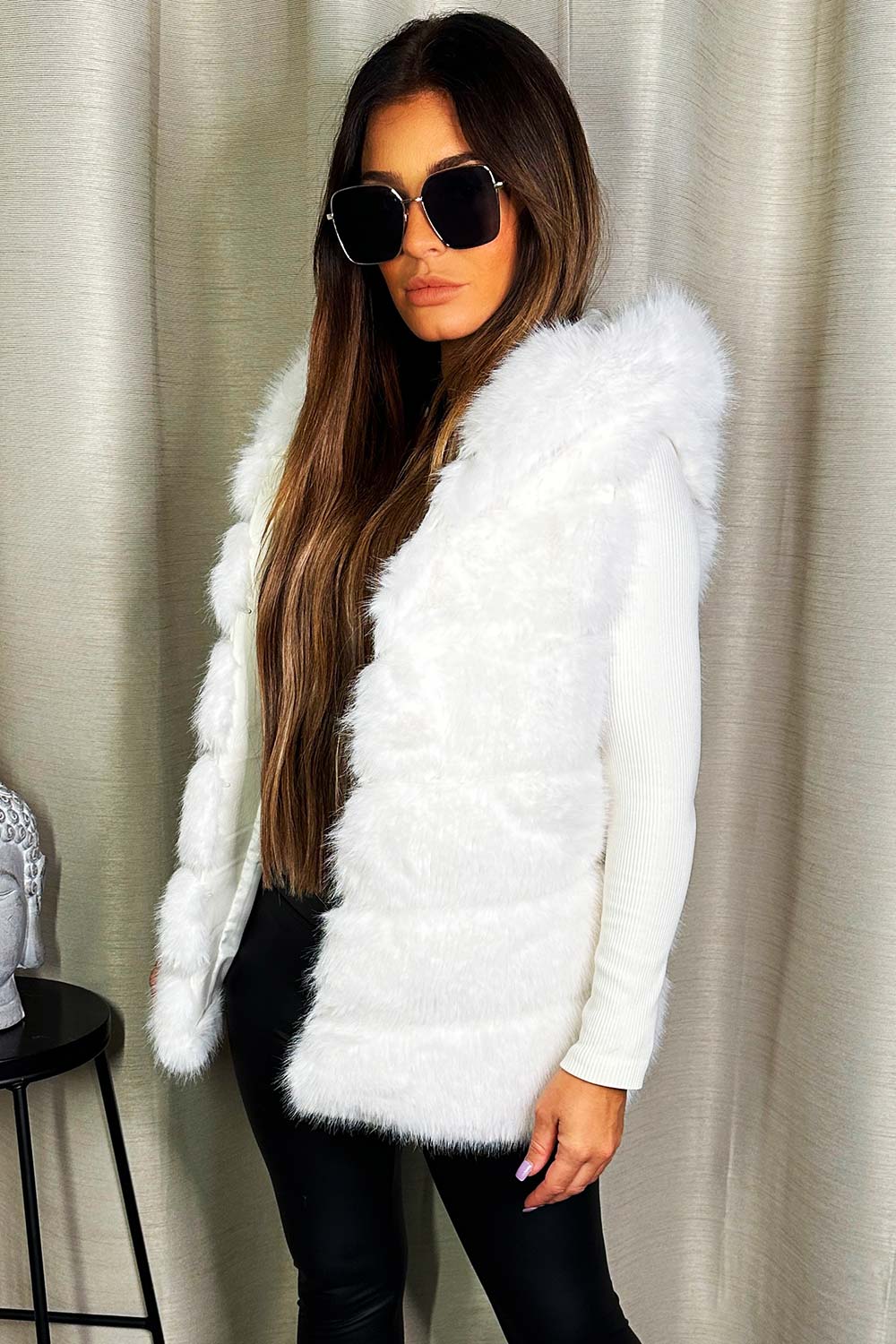 fur gilet with hood womens uk