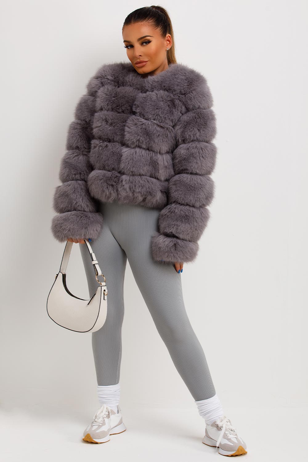 faux fur panel bubble coat