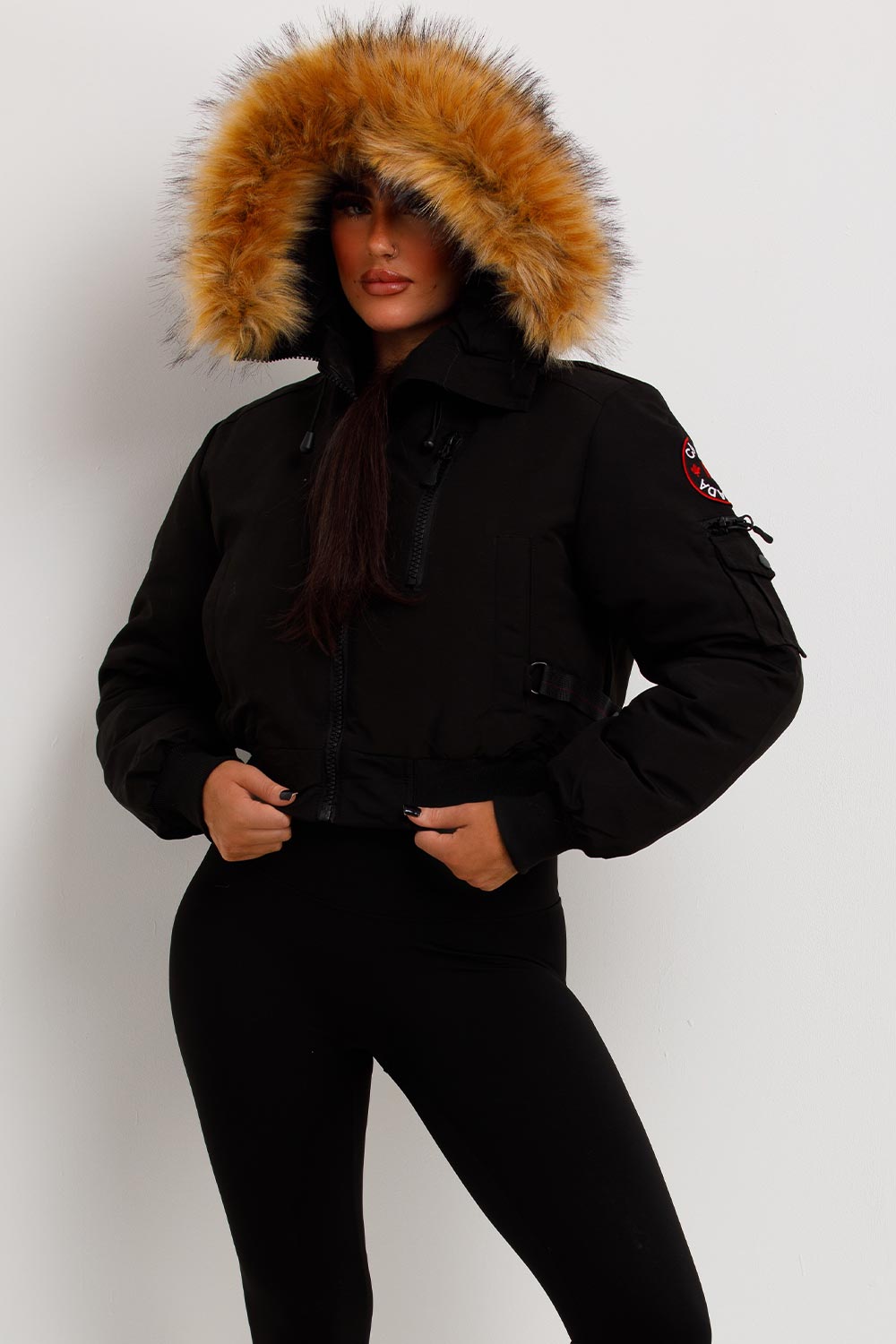 canada goose bomber jacket with fur hood womens