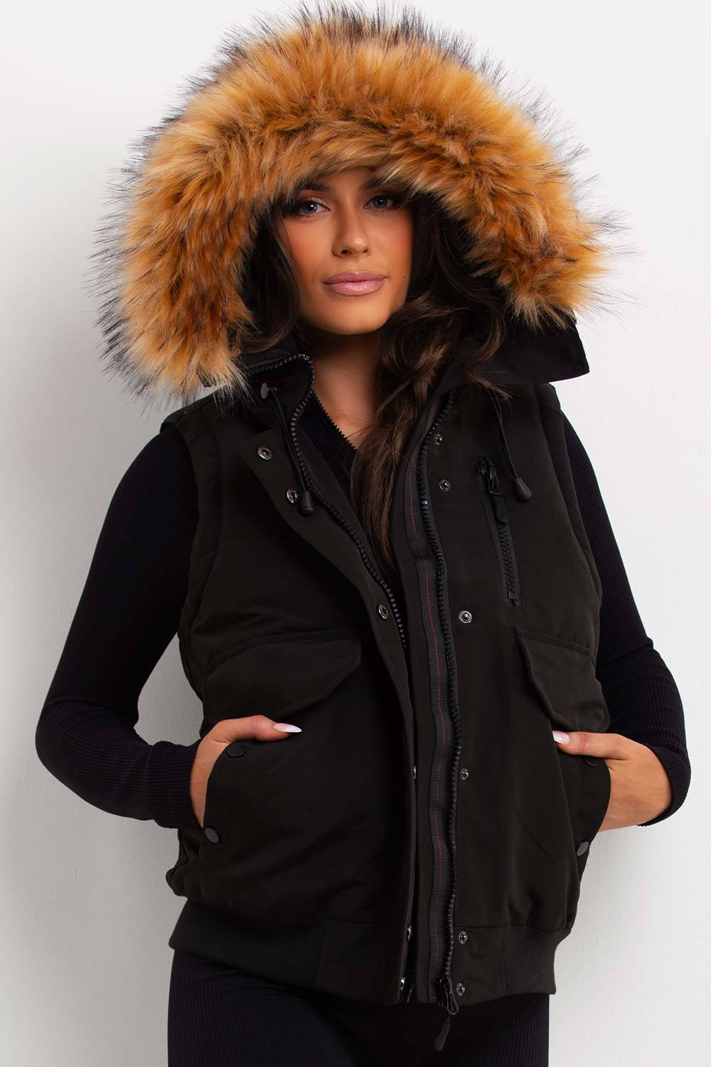 faux fur hood gilet womens zavetti canada goose sale