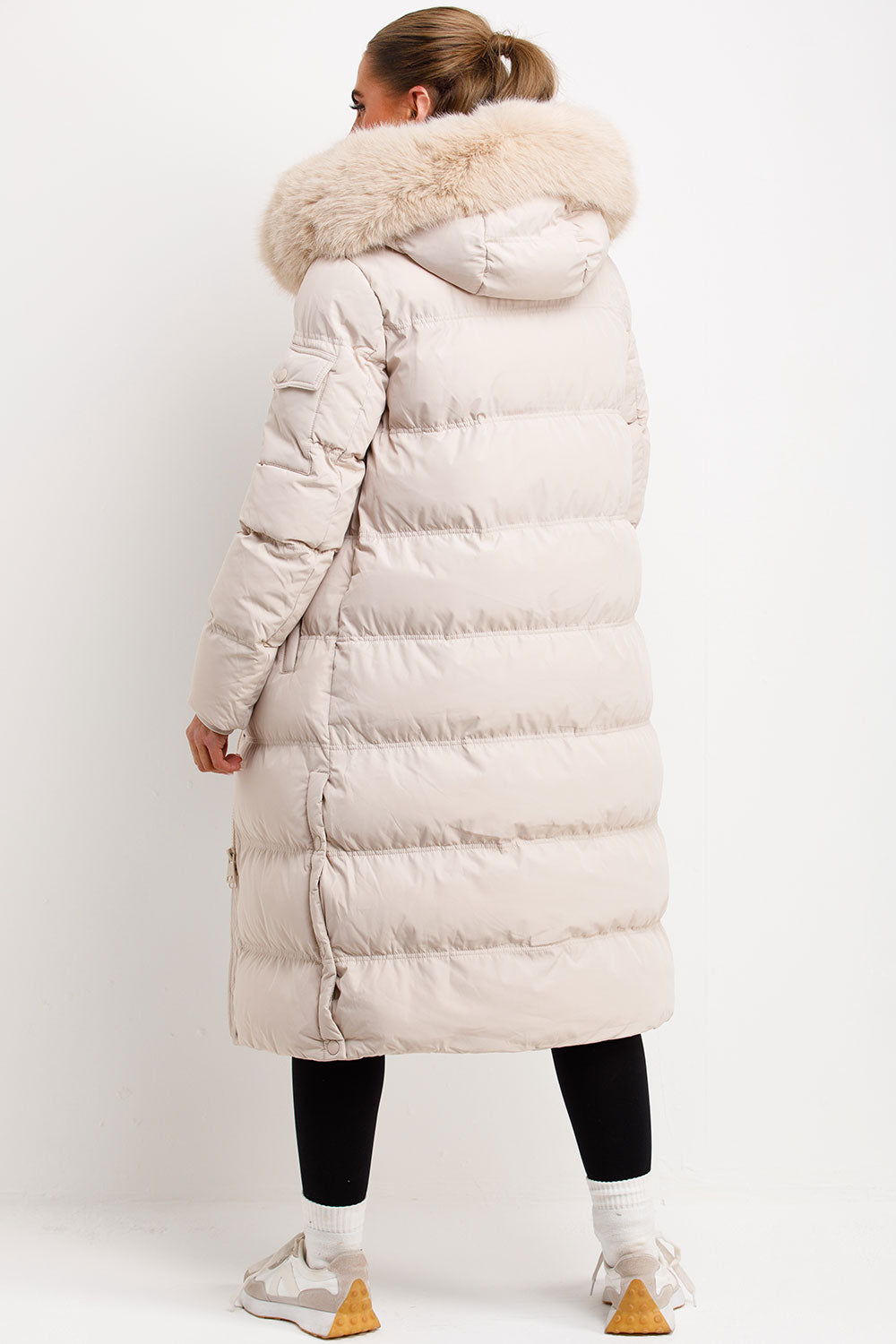 padded puffer down coat with fur hood styledup