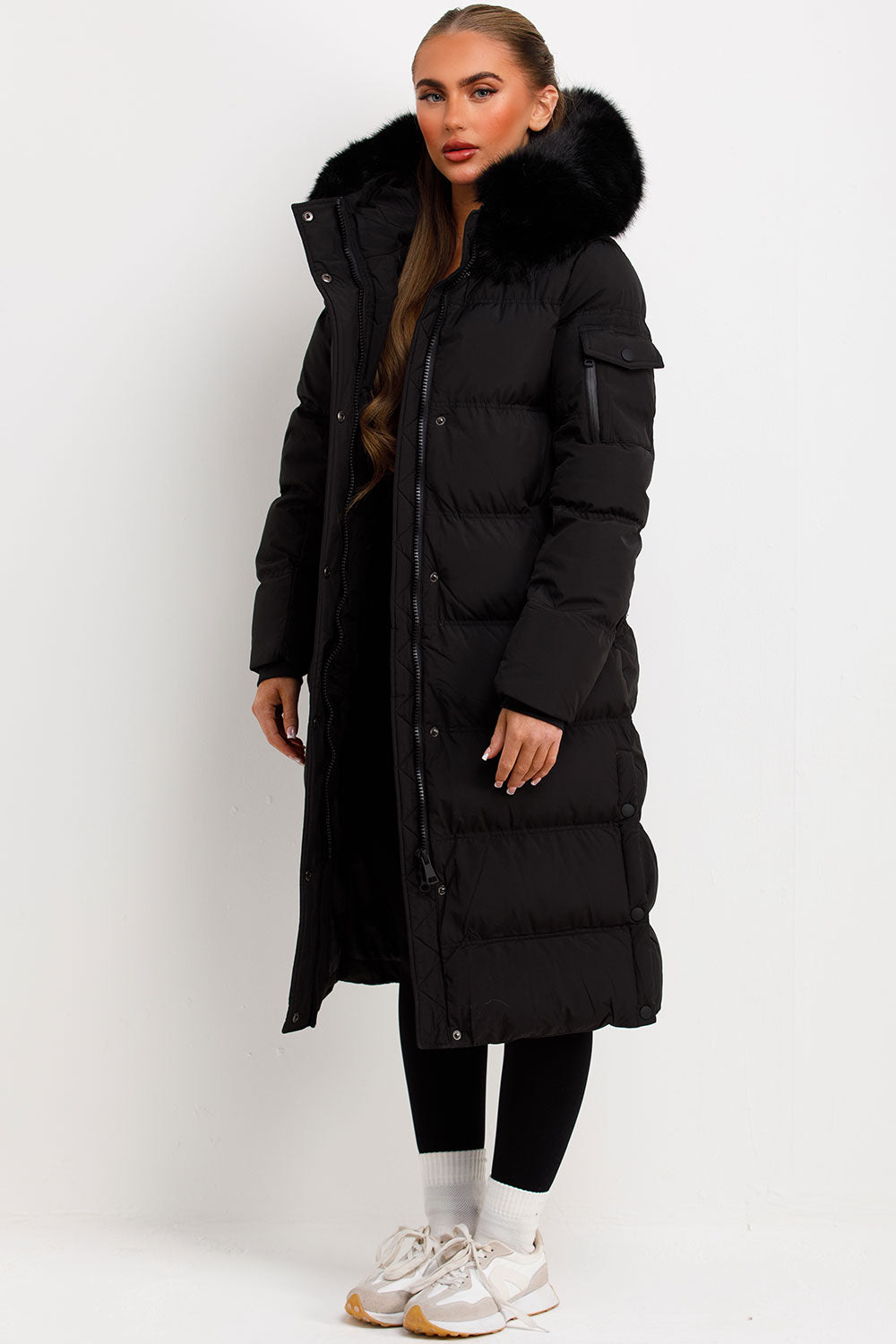 womens puffer coat with faux fur hood