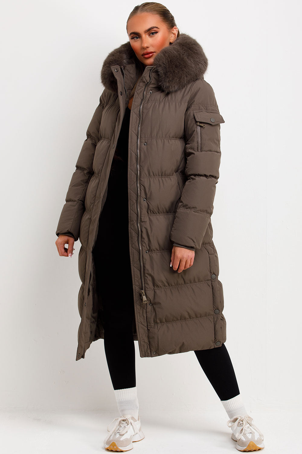 long khaki puffer padded coat styledup
