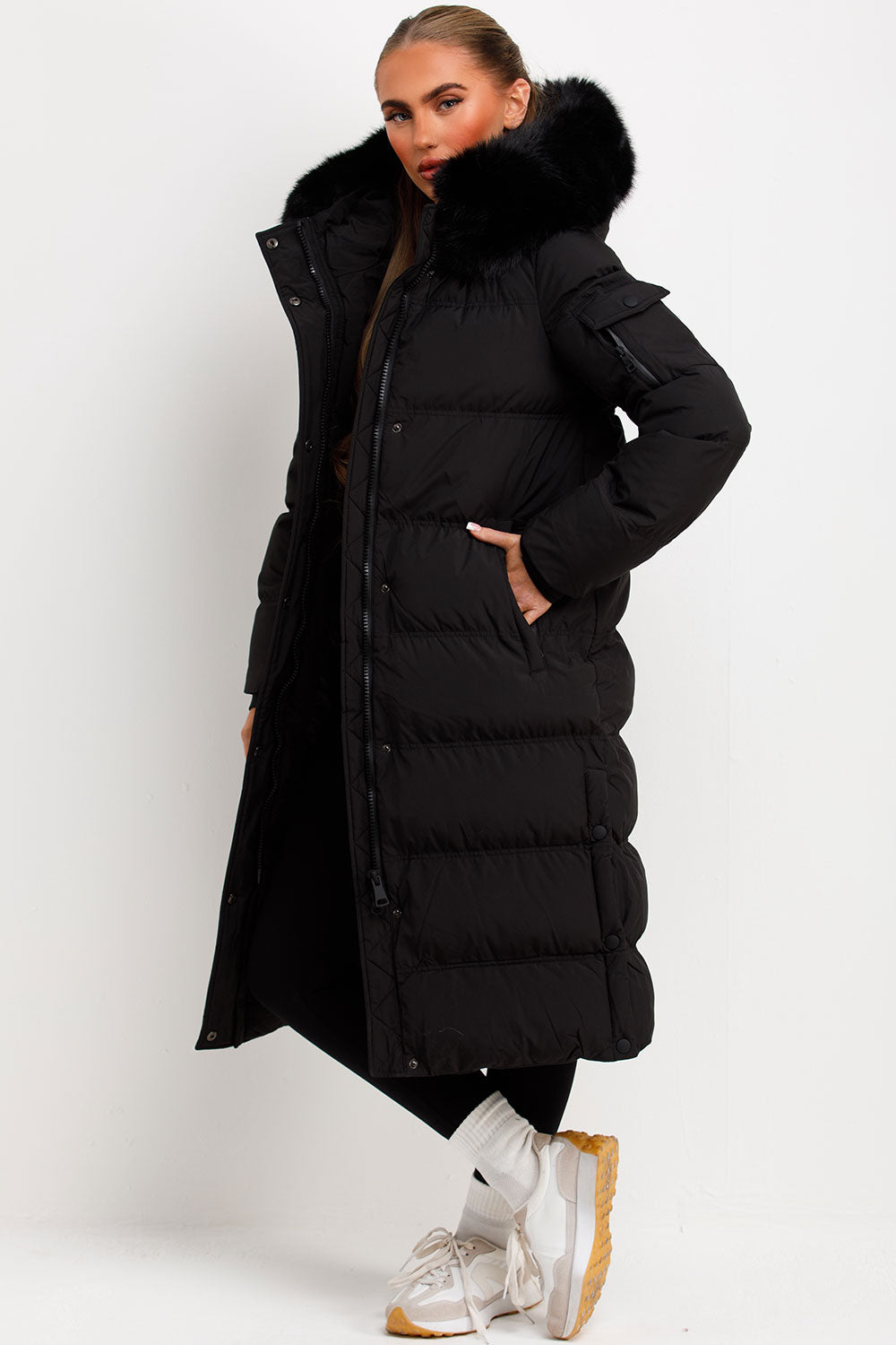 womens faux fur hood padded puffer down coat styledup