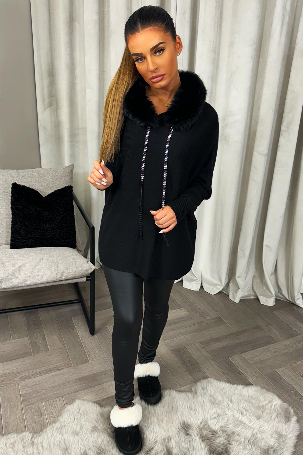 womens hoodie with fur trim