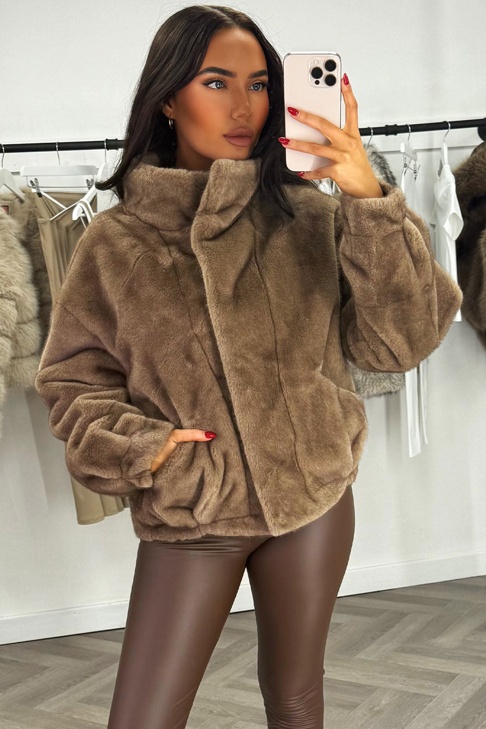 faux fur funnel neck jacket for womens zara uk