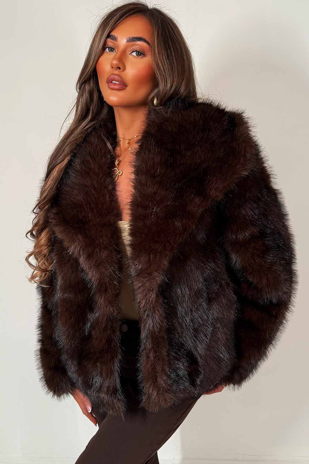 womens faux fur collared jacket tan styledup