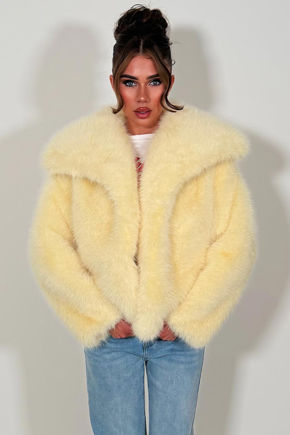 faux fur jacket for womens with collar styledup