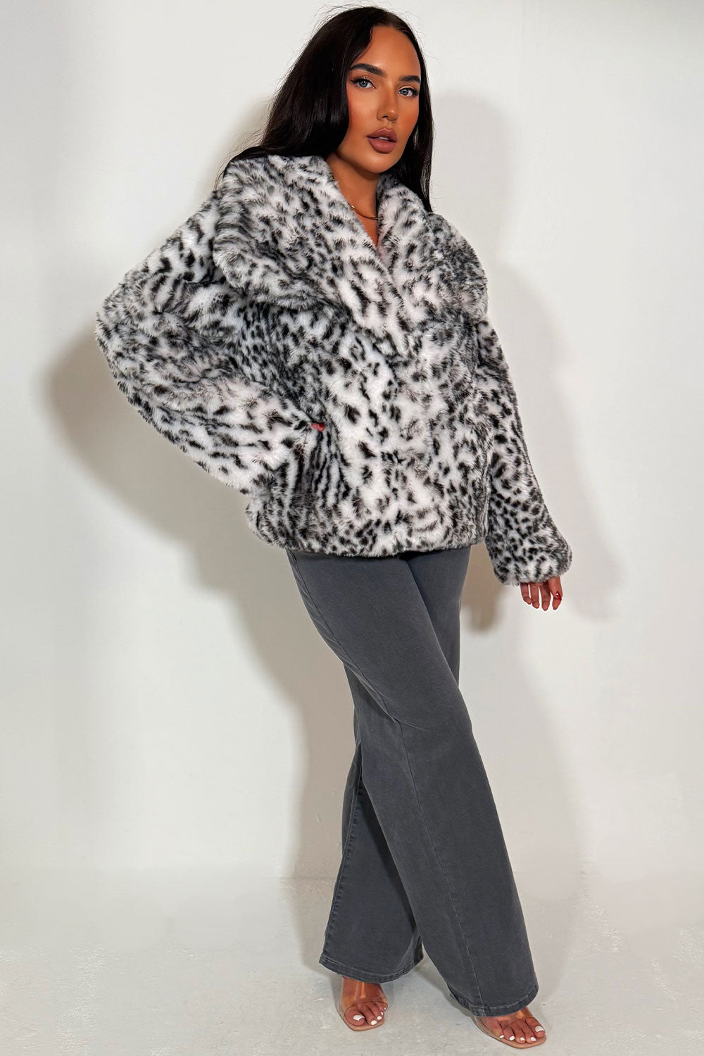 womens fur jacket leopard print styledup