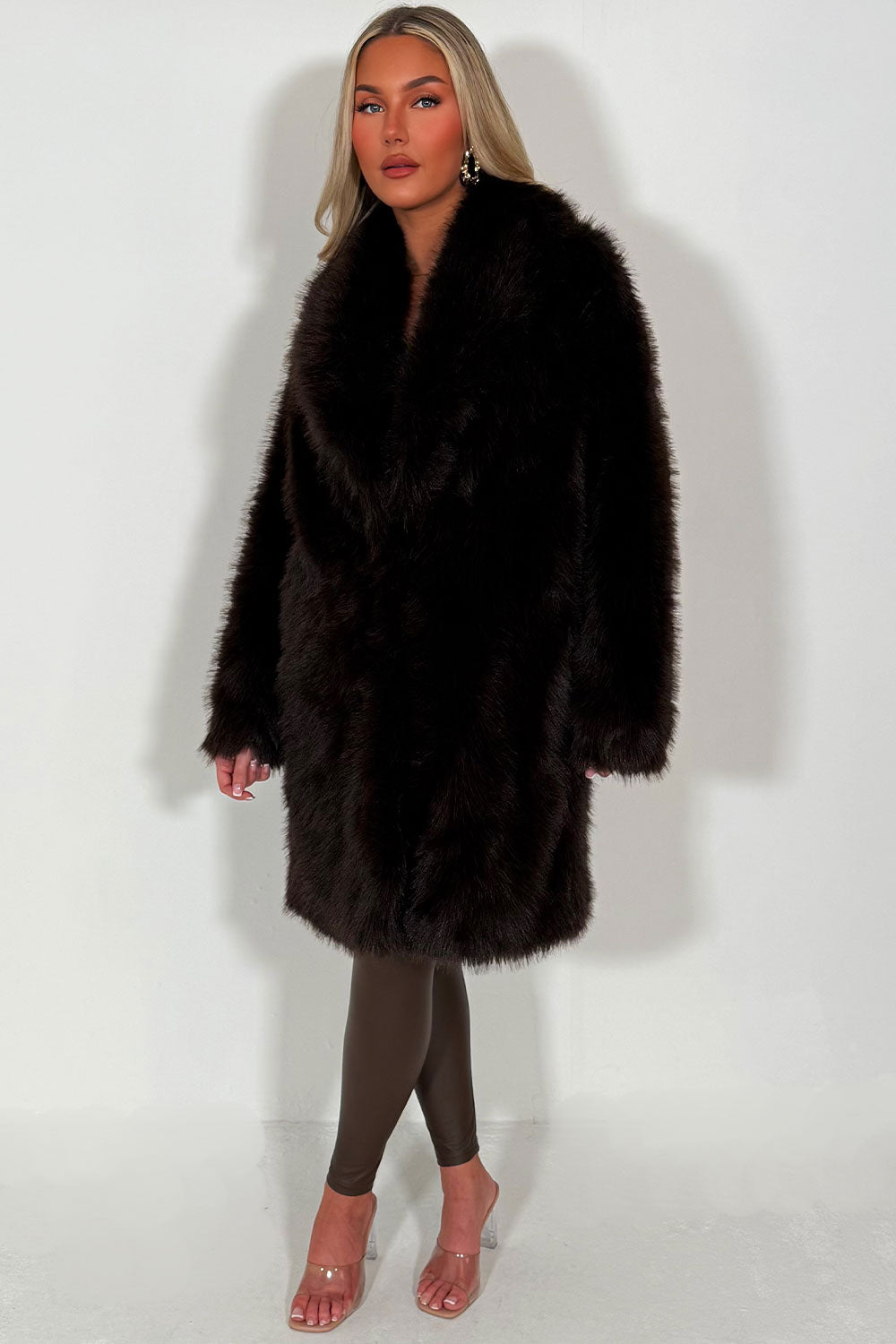 long fur coat for womens in brown colour styledup