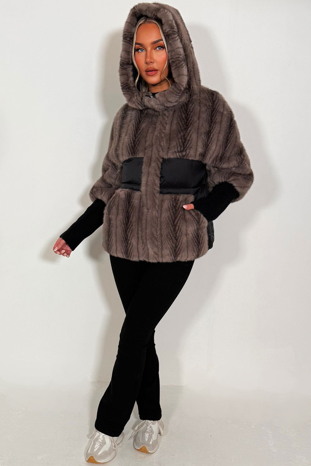 hooded fur jacket long sleeves
