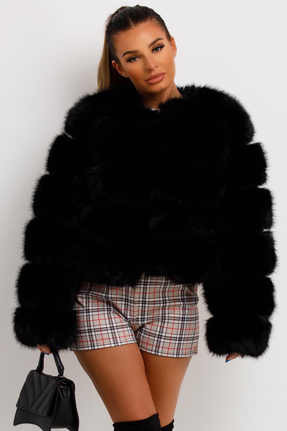 womens black faux fur bubble coat luxury