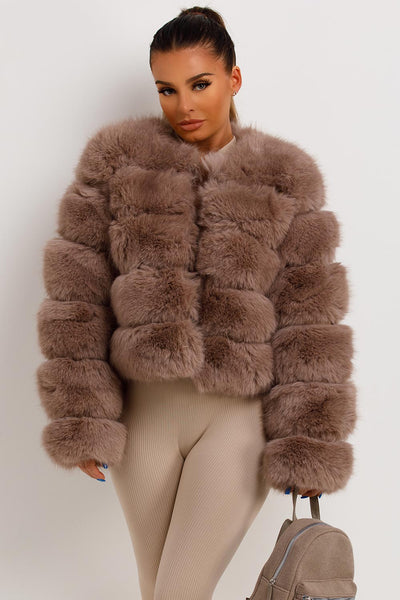 Faux Fur Bubble Coat Tan –